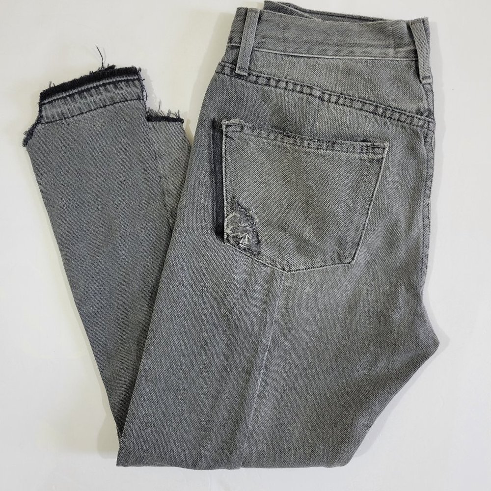 Frame Denim Nouveau Le Mix High Rise Cropped Raw Hem Ash Grey Distressed - Picture 12 of 16